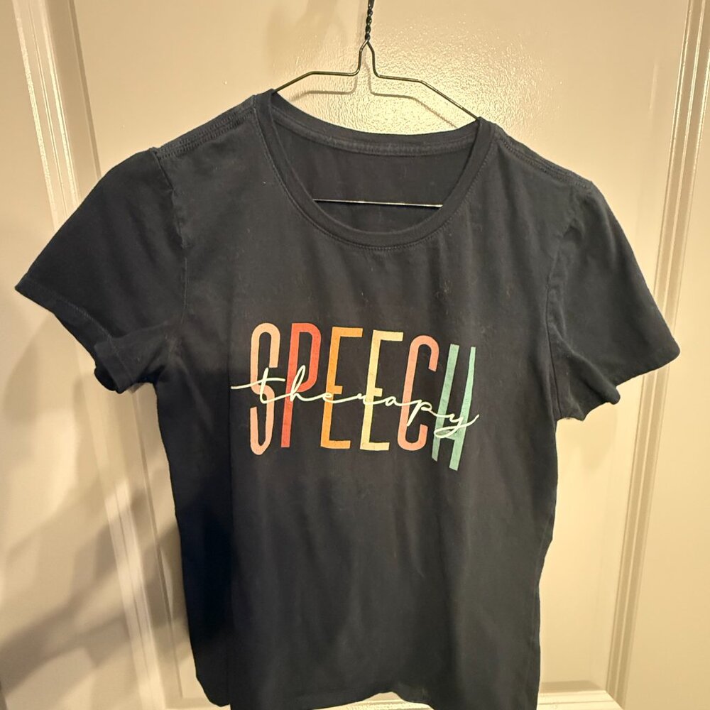 T-Shirt Women's S Black Cotton Speech Therapy Graphic Casual Streetwear Summer